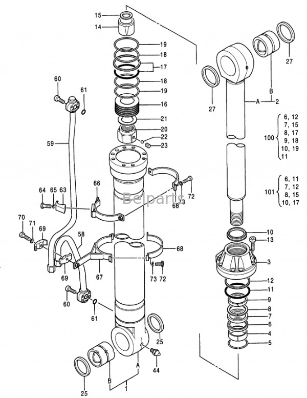 खुदाई EX400-3 EX400LC-3 EX450H-3C EX400-5 EX400LC-5 EX450LC-5 बूम आर्म बाल्टी सिलेंडर Assy हिताची के लिए 4310241
