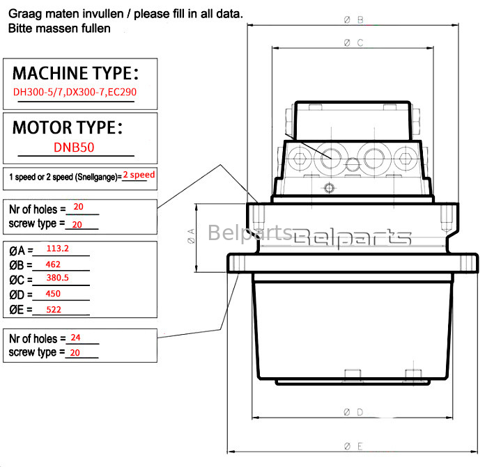 खुदाई मशीन के भागों Doosan DX300-7 DH300-5 DH300-7 EC290 LG300 अंतिम ड्राइव assy