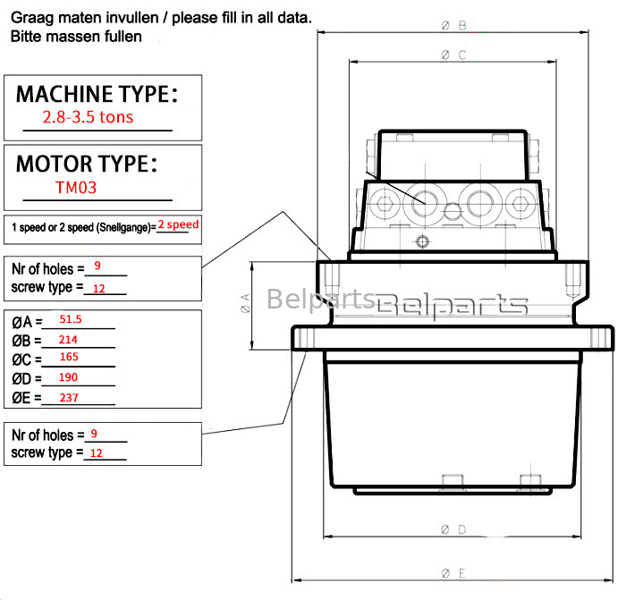 IHI28N IHI25VX IHI25NX IHI30NX Bobcat325 EC25 अंतिम ड्राइव TM03 खुदाई भागों के लिए