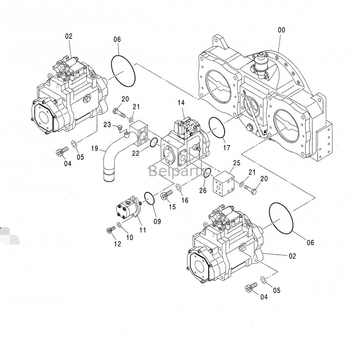 खुदाई मशीन के स्पेयर पार्ट्स ZX850-3 ZX650-3 4635645 K3V280 के लिए हाइड्रोलिक पंप विधानसभा